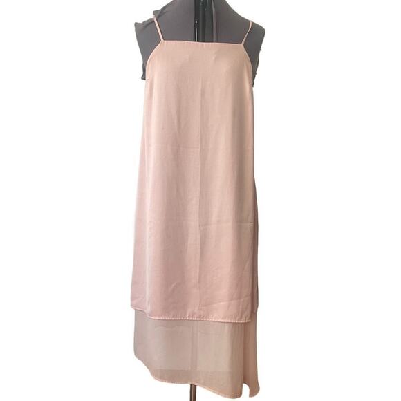 Avec Les Filles Pink Tiered Asymmetrical Midi Strappy Slip Dress • Size M 🗣 - Picture 2 of 4